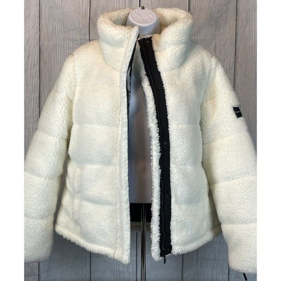 NWT Calvin Klein Women's Large Faux Fur Sherpa Coat White Zip Up - Picture 3 of 13